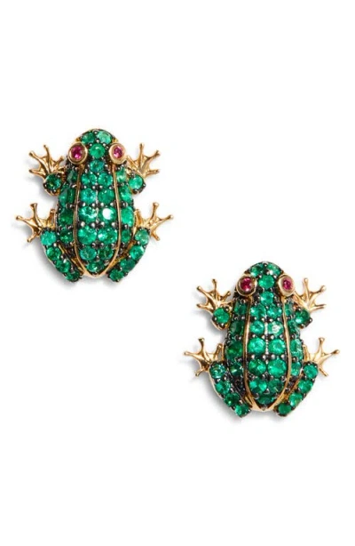 Grace Winfrey Emerald Frog Stud Earrings In Multi