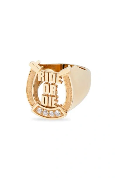 Established Ride Or Die Horseshoe Ring In Gold