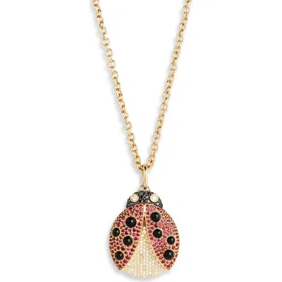 Grace Winfrey Ruby & Diamond Ladybug Pendant Necklace In Multi