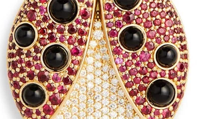 Grace Winfrey Ruby & Diamond Ladybug Pendant Necklace In Multi
