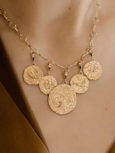 Azlee 18kt Yellow Gold Of The Stars Cancer Pendant Necklace In Gold