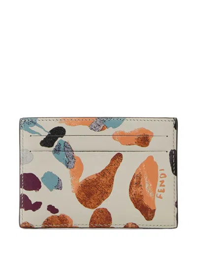 Fendi Slim Printed-leather Card Holder In Multi