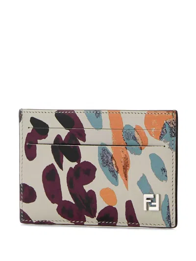 Fendi Slim Printed-leather Card Holder In Multi