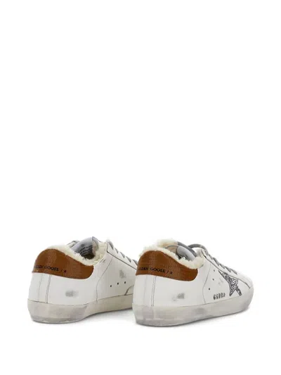 Golden Goose Women "super Star" Leather Upper Glitter Star Tejus Print Leather Heel Shearling Lining In White