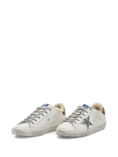 Golden Goose Women "super Star" Leather Upper Glitter Star Tejus Print Leather Heel Shearling Lining In White