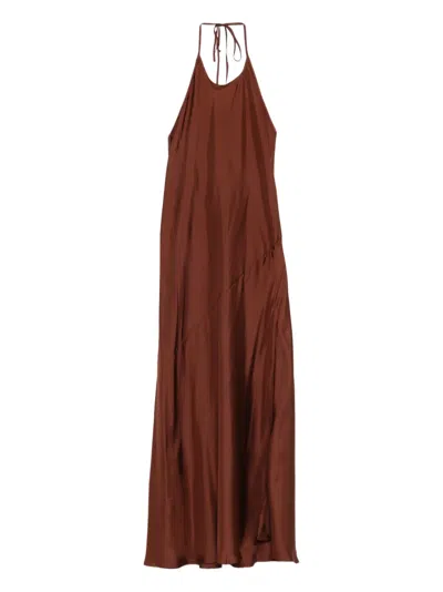 St Agni Halterneck Twill Maxi Dress In Brown