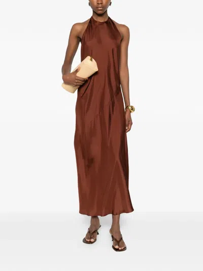 St Agni Halterneck Twill Maxi Dress In Brown