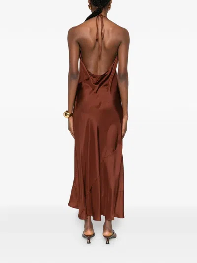 St Agni Halterneck Twill Maxi Dress In Brown