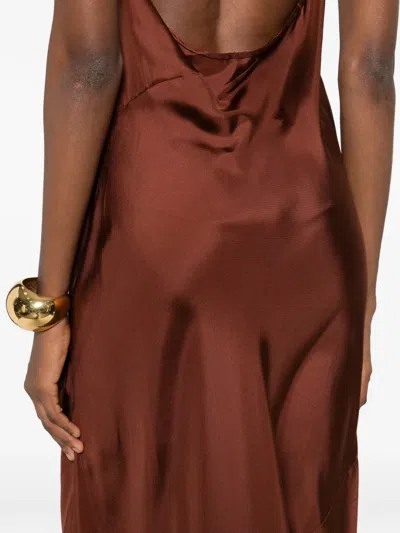 St Agni Halterneck Twill Maxi Dress In Brown