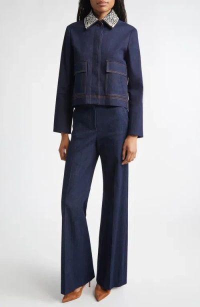 Veronica Beard Barrington Crystal-embellished Denim Jacket In Blue
