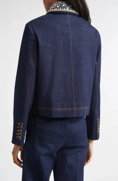Veronica Beard Barrington Crystal-embellished Denim Jacket In Blue