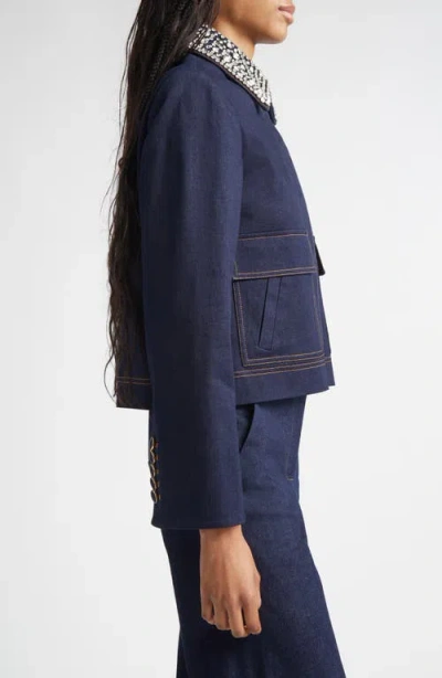 Veronica Beard Barrington Crystal-embellished Denim Jacket In Blue