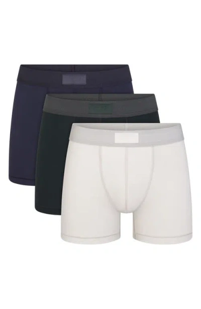 Skims 3-pack 3-inch Cotton & Modal Blend Boxer Briefs In Blue