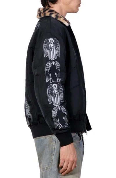 Pleasures Angel Demon Embroidered Graphic Flight Jacket In Animal Print