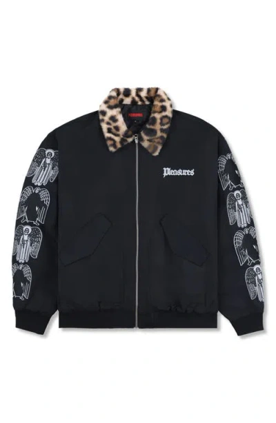 Pleasures Angel Demon Embroidered Graphic Flight Jacket In Animal Print