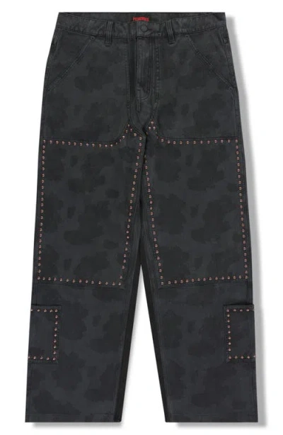 Pleasures Cowhide Print Stud Double Knee Pants In Black