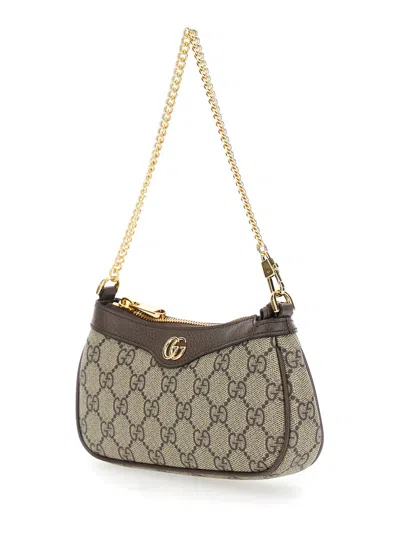 Gucci Women Beige Shoulder Bag With Gg Plaque On The Front And Chain-link Handle In Gg Canvas Woman In Multi