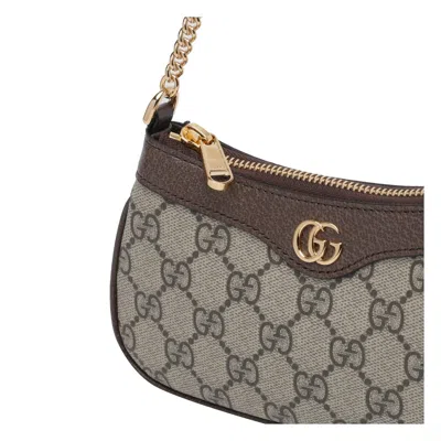 Gucci Women Beige Shoulder Bag With Gg Plaque On The Front And Chain-link Handle In Gg Canvas Woman In Brown