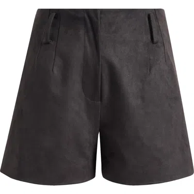 Wayf Hazel Faux Suede Pleated Shorts In Black