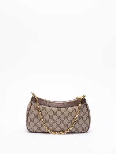 Gucci Women Beige Shoulder Bag With Gg Plaque On The Front And Chain-link Handle In Gg Canvas Woman In Multi