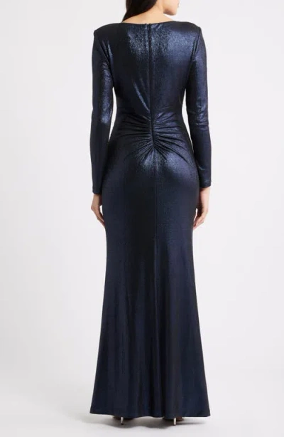 Eliza J Ruched Asymmetric Neck Long Sleeve Maxi Dress In Multi