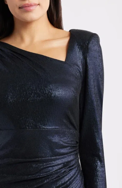 Eliza J Ruched Asymmetric Neck Long Sleeve Maxi Dress In Multi