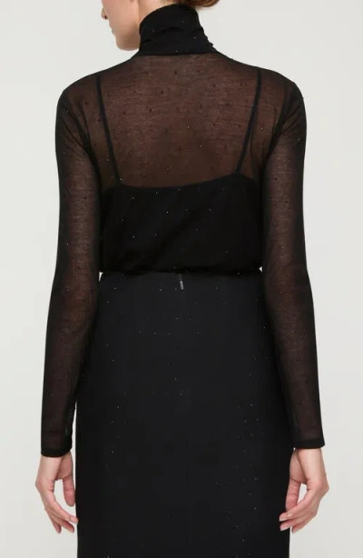 Lafayette 148 New York Sheer Embellished Turtleneck Sweater In Black