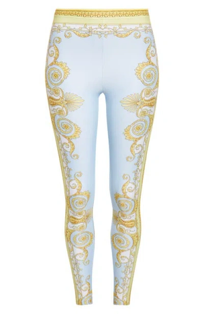 Versace Blue Leggings With All-over Geometric Print In Stretch Fabric Woman In Multi