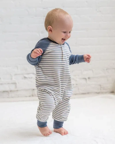 Colored Organics Organic Cotton Brix Henley Romper In Blue