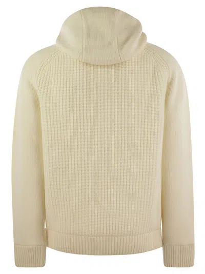 Herno Resort Cardigan In Stocking-stitched Carded Wool In Yellow