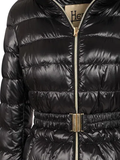Herno Shniy Padded Down Jacket With Belt Coats Black In Black