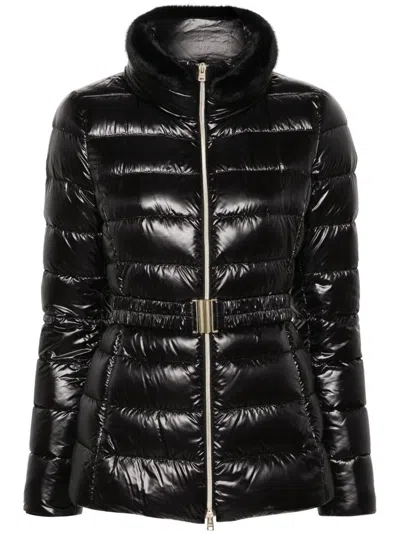Herno Shniy Padded Down Jacket With Belt Coats Black In Black