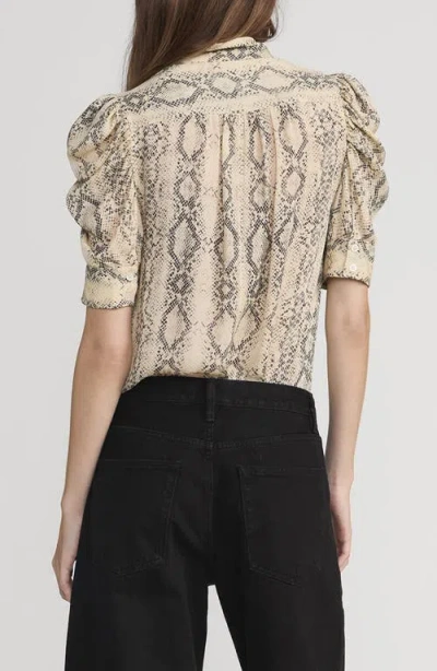Frame The Gillian Snake Print Puff Sleeve Silk Top In Multi
