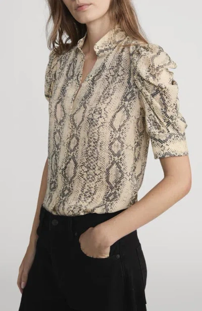Frame The Gillian Snake Print Puff Sleeve Silk Top In Multi