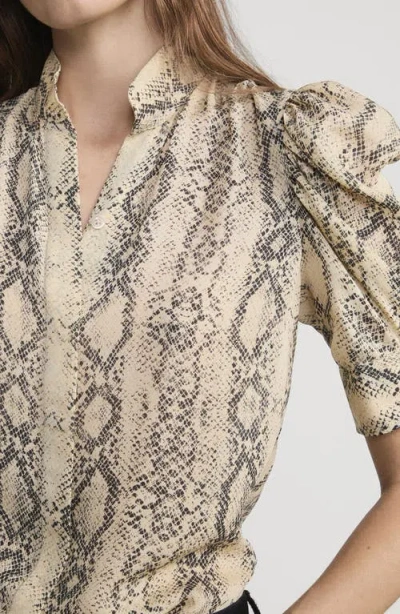 Frame The Gillian Snake Print Puff Sleeve Silk Top In Multi