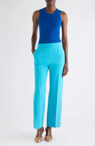 Chloé Lower Impact Wool Crepe Straight-leg Ankle Pants In Blue