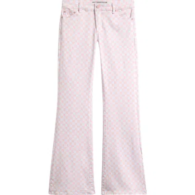 Tractr Kids' Check Flare Stretch Denim Jeans In Pink