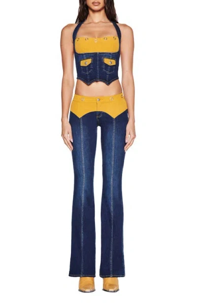 I.am.gia Tommie Mixed Media Flare Leg Jeans In Blue