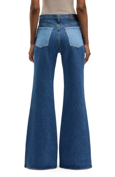 Seven Retro Two Tone High Waist Flare Wide Leg Jeans In Blue