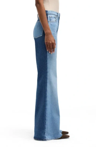 Seven Retro Two Tone High Waist Flare Wide Leg Jeans In Blue