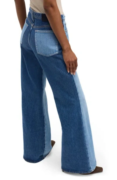 Seven Retro Two Tone High Waist Flare Wide Leg Jeans In Blue