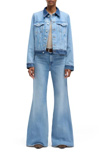 Seven Retro Two Tone High Waist Flare Wide Leg Jeans In Blue