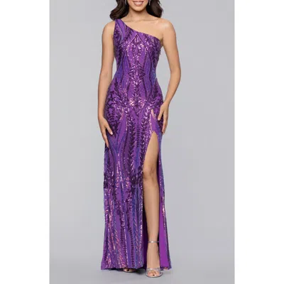 Blondie Nites Sequin Tie-back Gown In Purple