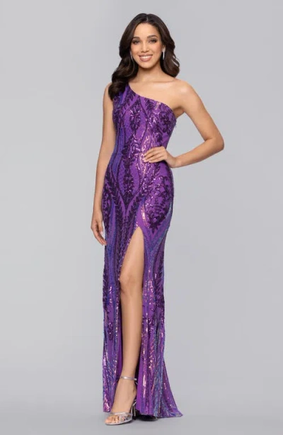 Blondie Nites Sequin Tie-back Gown In Purple