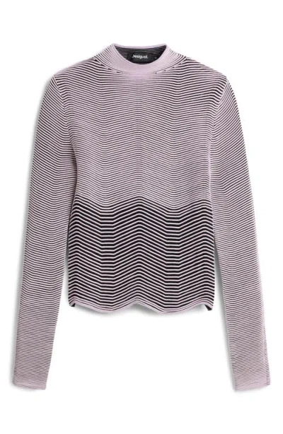 Desigual Stripe Mock Neck Sweatshirt In Multi