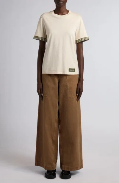 Moncler Knit Cuff Cotton T-shirt In White