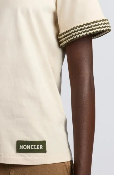 Moncler Knit Cuff Cotton T-shirt In White