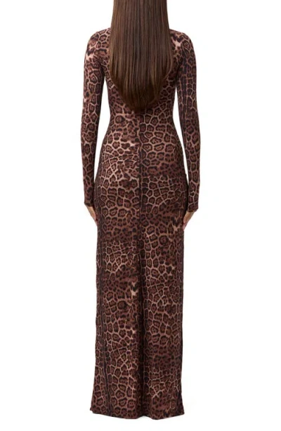 Naked Wardrobe Leopard Print Long Sleeve Body-con Maxi Dress In Animal Print