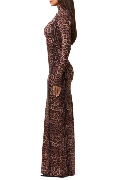Naked Wardrobe Leopard Print Long Sleeve Body-con Maxi Dress In Animal Print
