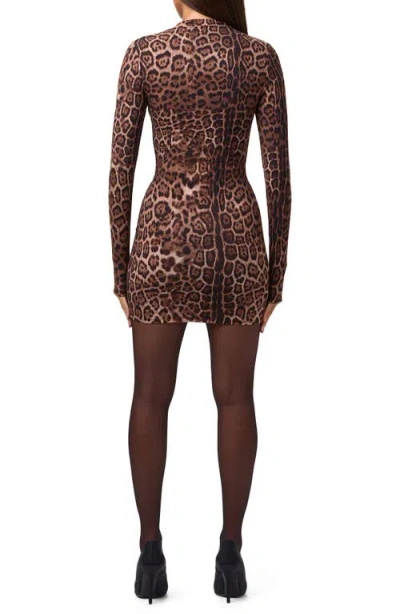 Naked Wardrobe Leopard Print Long Sleeve Body-con Minidress In Animal Print